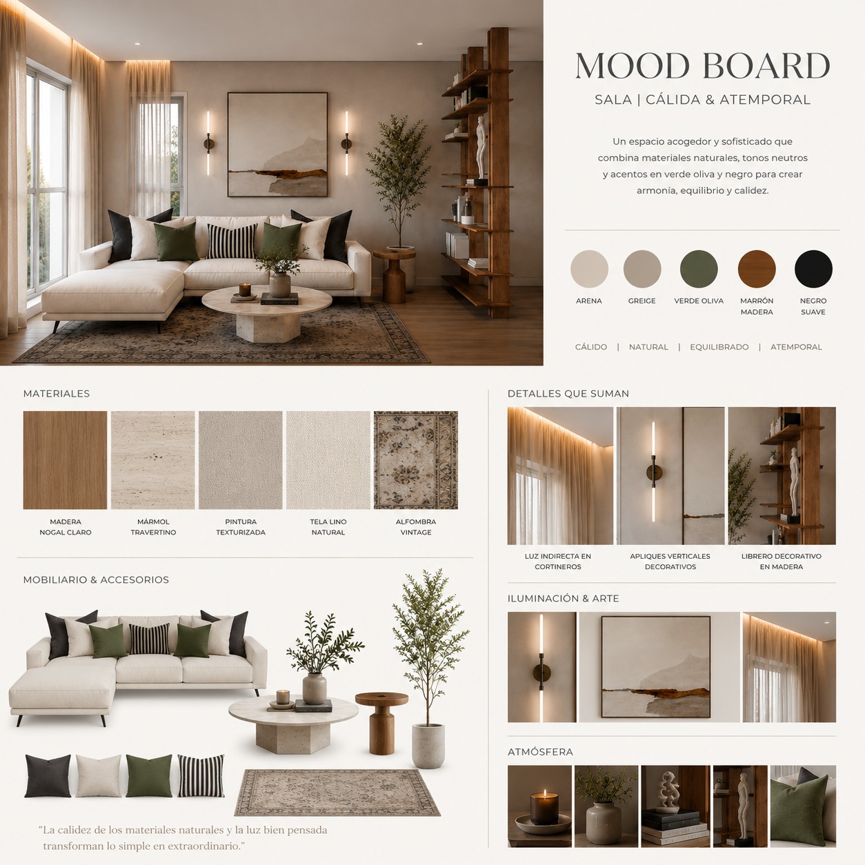 Moodboard de materiales y decoración de interiores